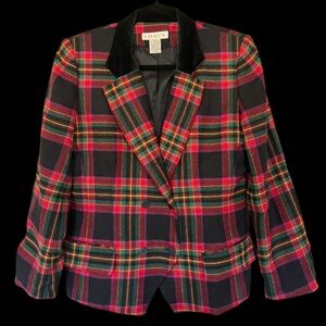 VTG CHAUS | Classic Tartan Plaid Double-Breasted Cropped Blazer